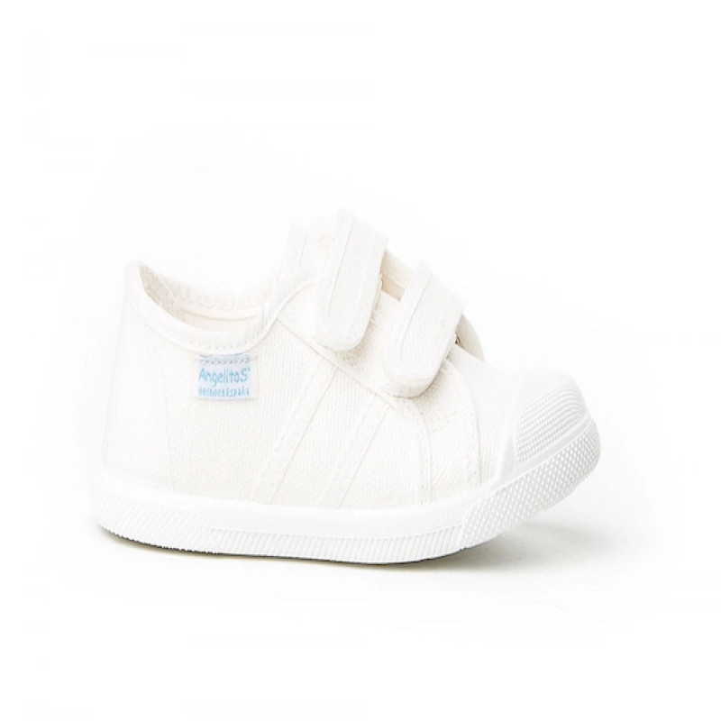 Made in Spain White Canvas EU25-EU30 Sneakers velcro closure non Slip Rubber